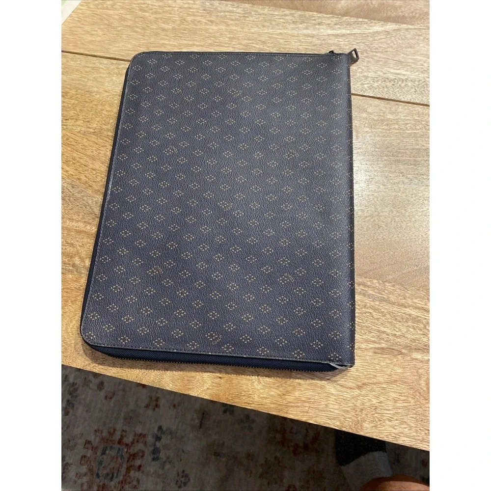 Coach Leather Zip Around Foulard Portfolio Diamond Black Brown